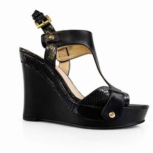 GUESS Black Wedge T-Strap Sandals